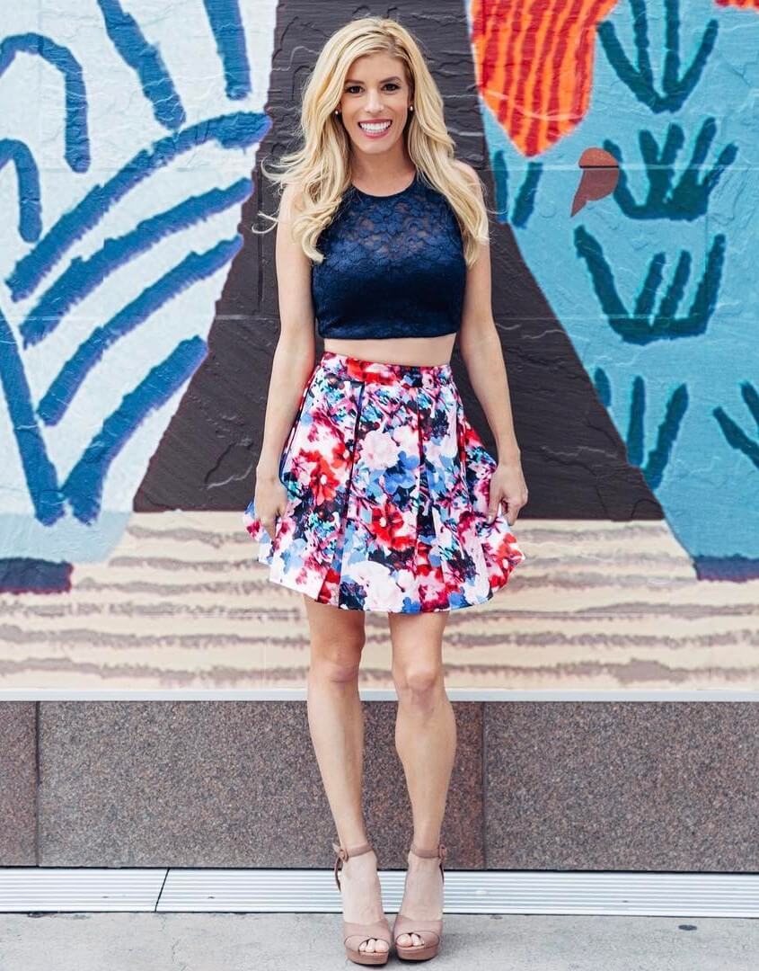 Rebecca Zamolo In Blue Crop Top With Printed Mini Skirt