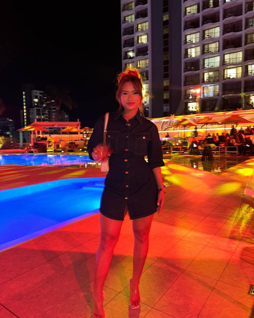 Sarah Magusara In Black Denim Short Dress