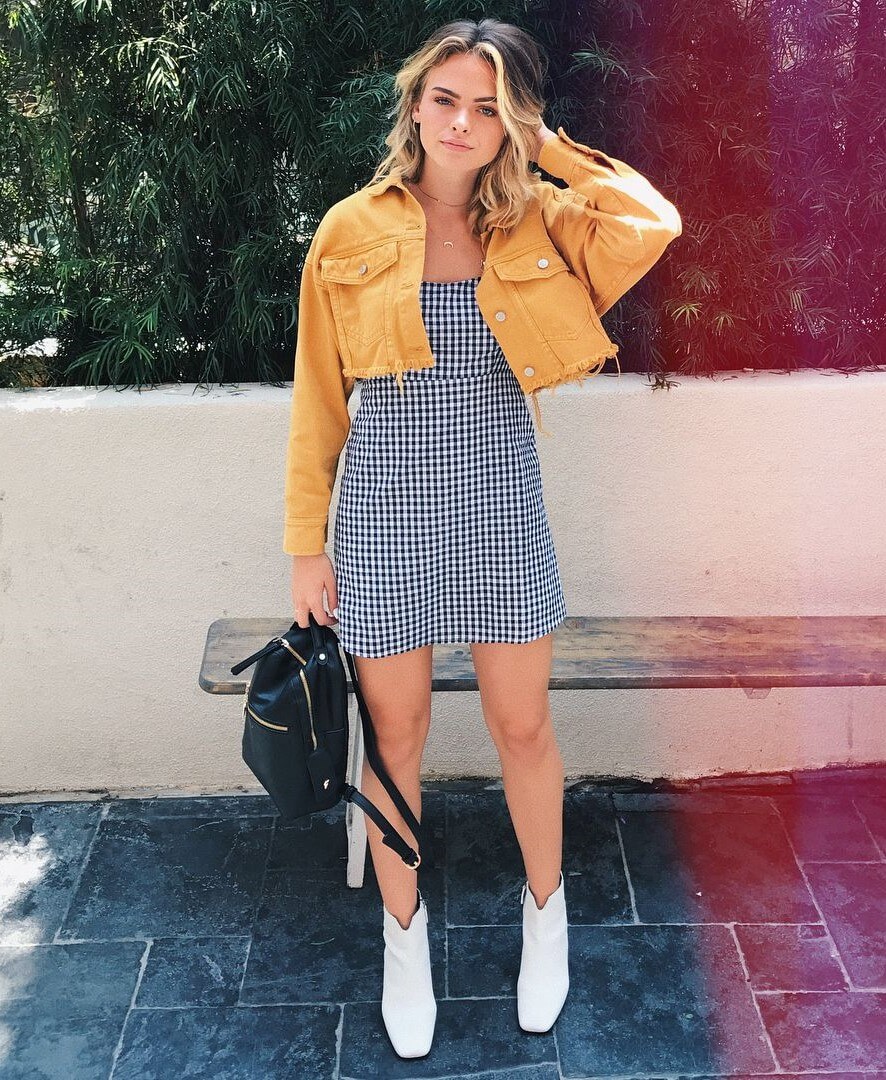 Summer McKeen In Checked Mini Outfit With Short Jacket