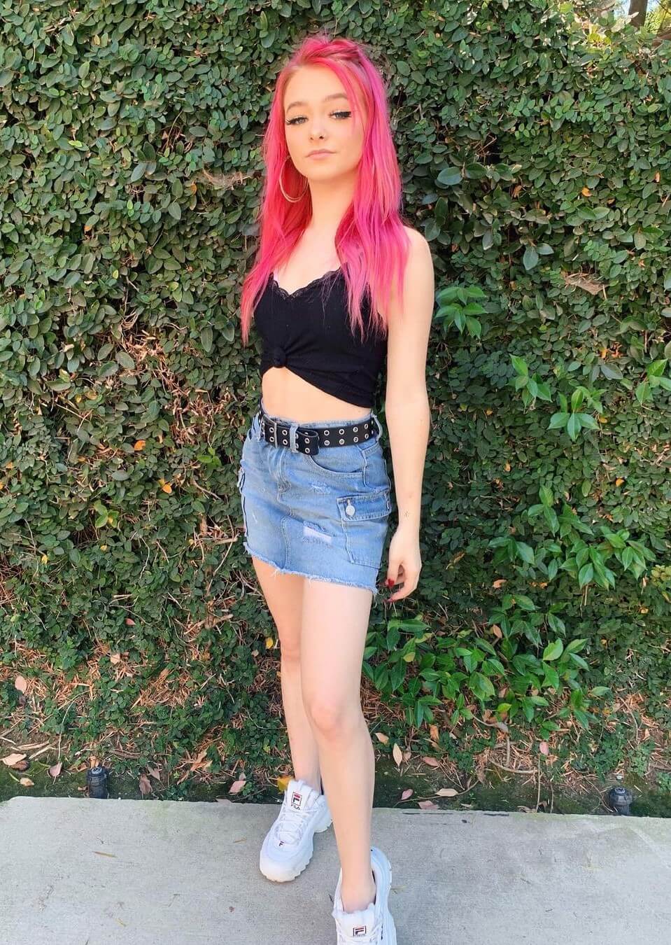 Zoe Laverne In Black Crop Top With Denim Skirt