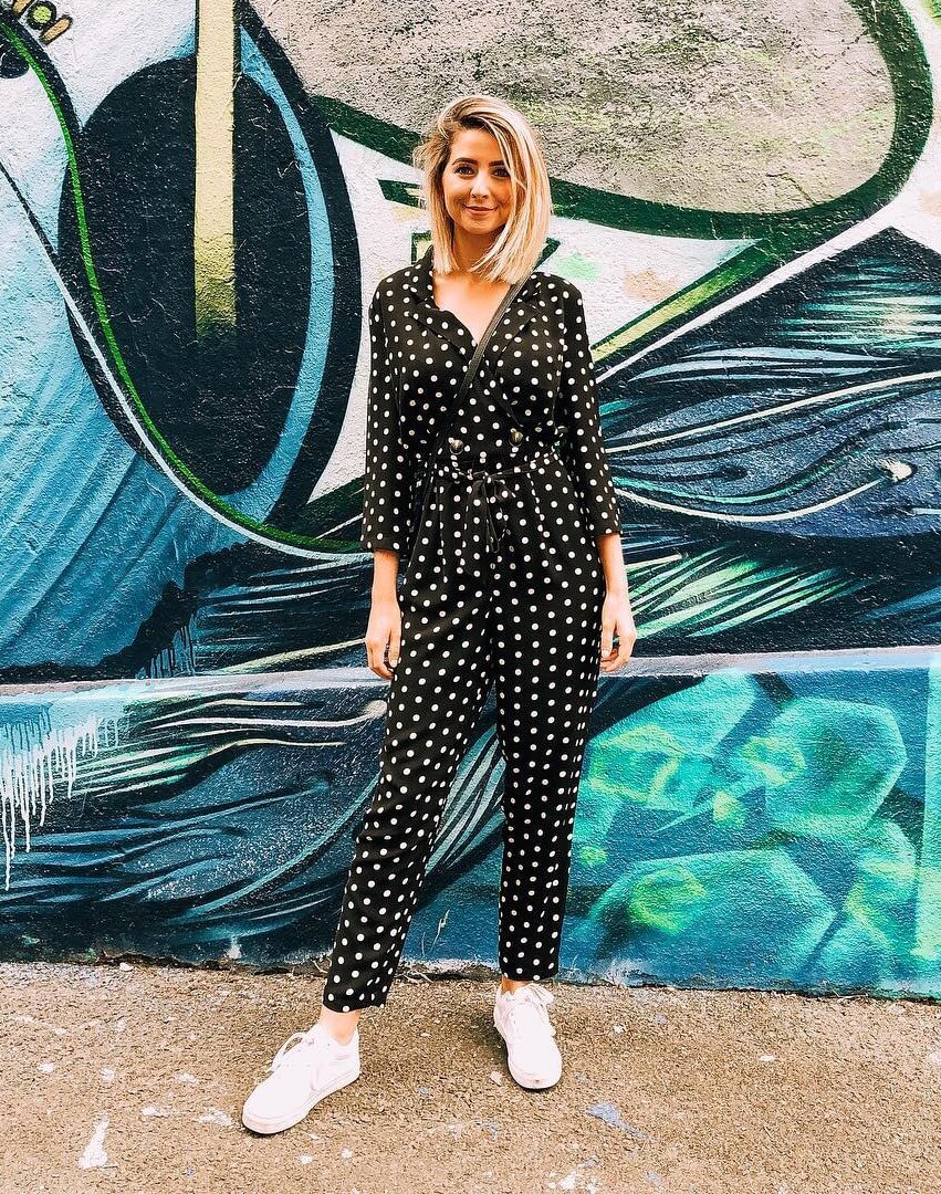 Zoe Sugg In Black Polka Dot Jumpsuit 