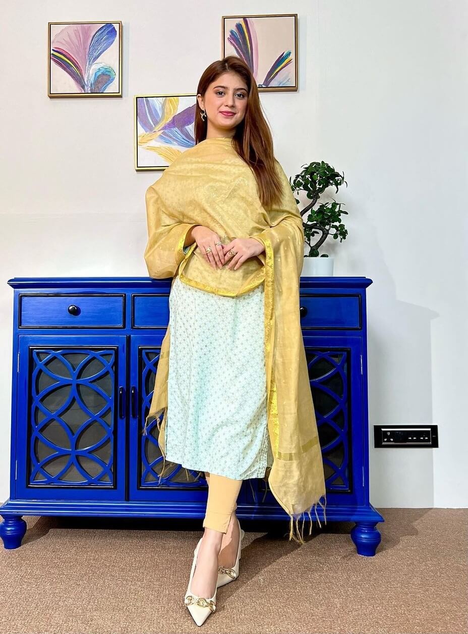 Arishfa Khan In Full Sleeves Suit With Dupatta