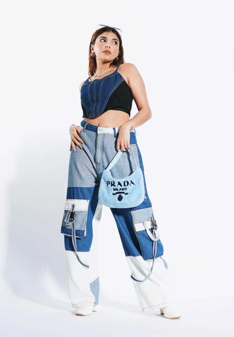 Ashi Khanna In Denim Crop Top With Cargo Pants