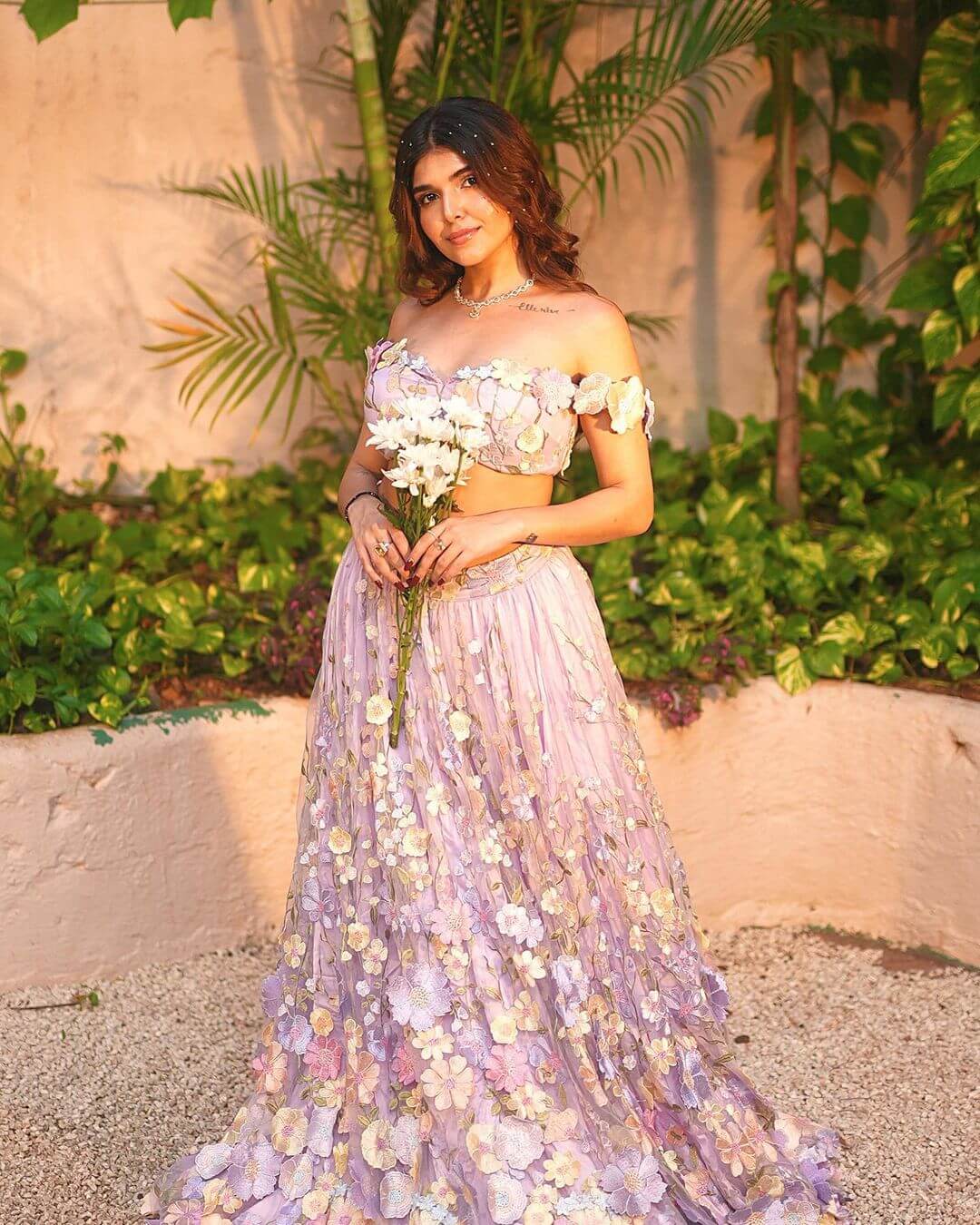 Ashi Khanna In Lavender Floral Design Lehenga With Blouse