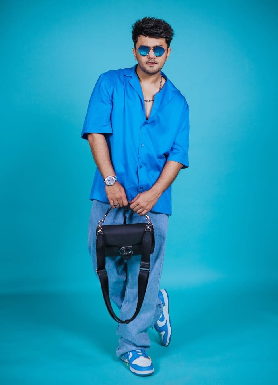 Awez Darbar In Blue Shirt With Denim Jeans