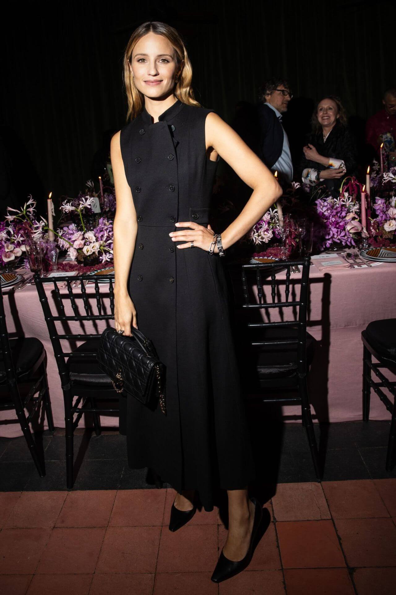 Dianna Agron  In Black Sleeveless Buttoned Long Dress