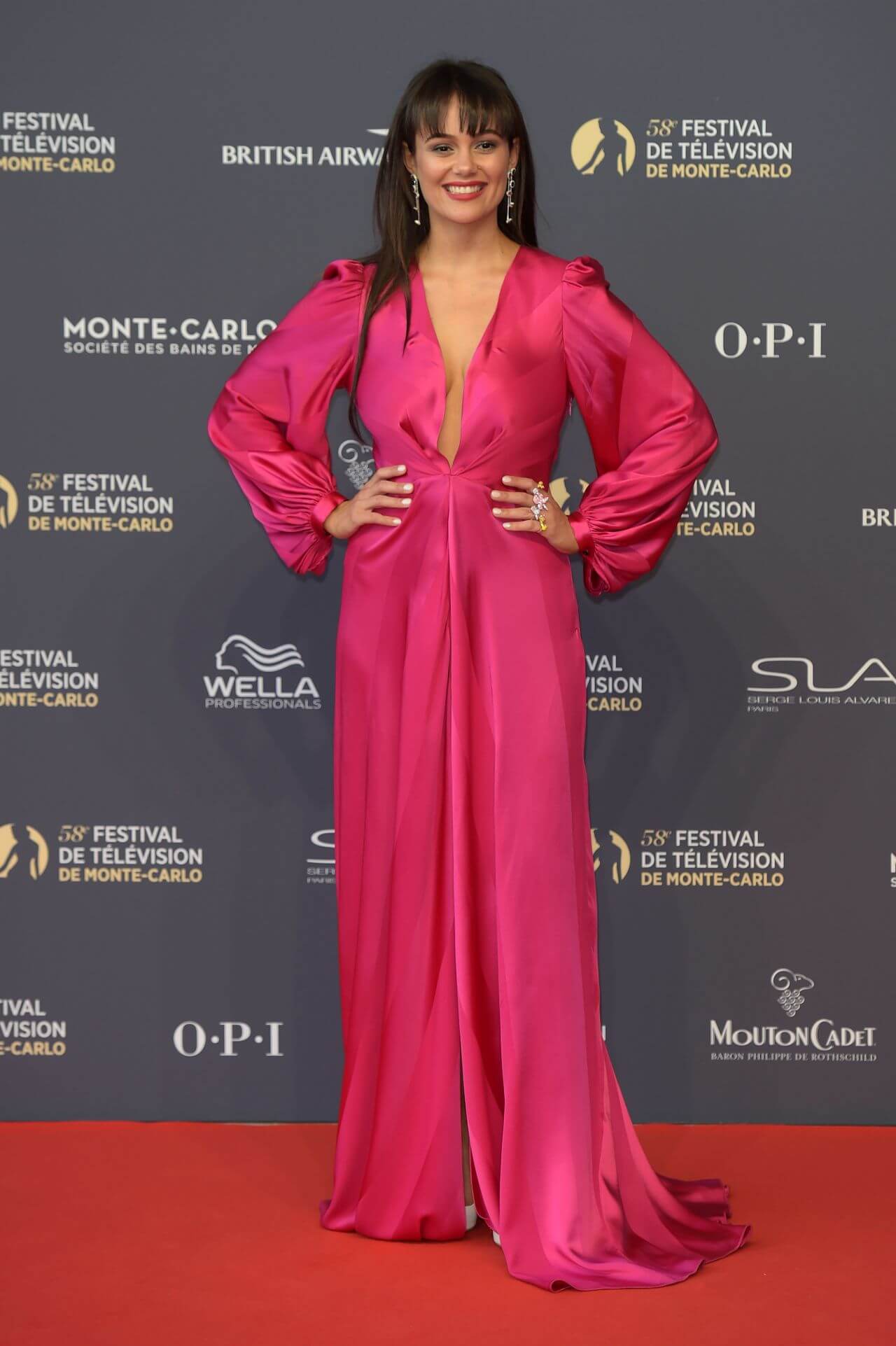 Dina Shihabi In Pink Baggy Sleeves Long Flare Gown