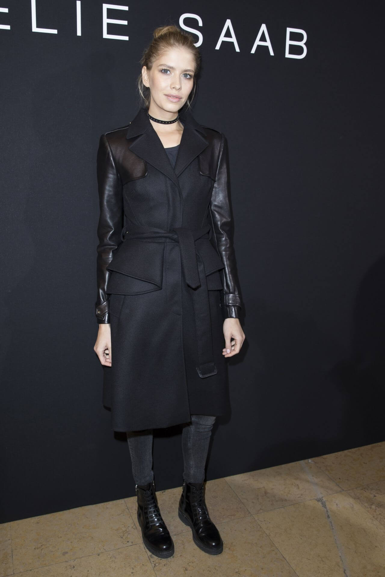 Elena Perminova  In Black Leather Outfit