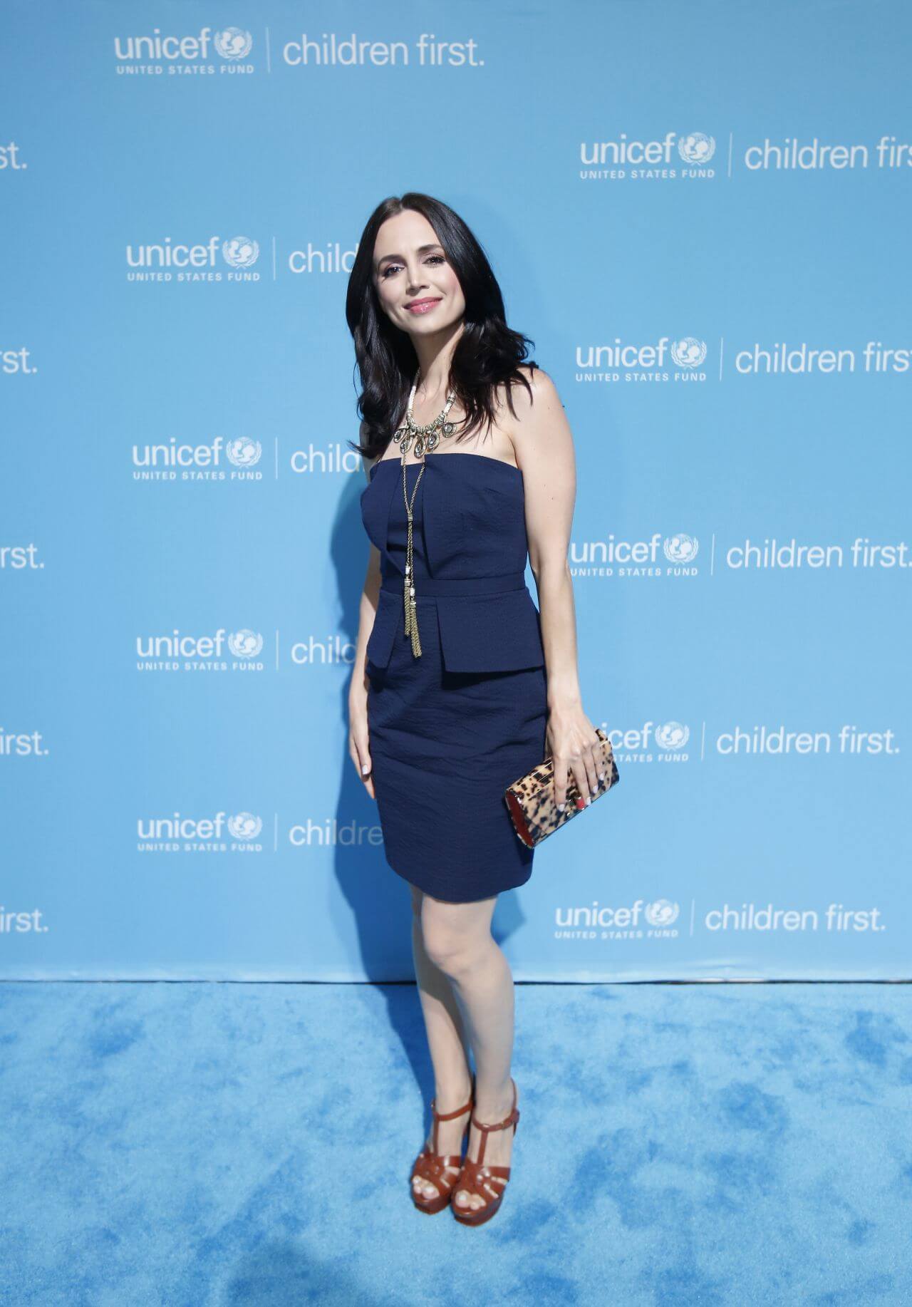 Eliza Dushku In Blue Strapless Short Dress