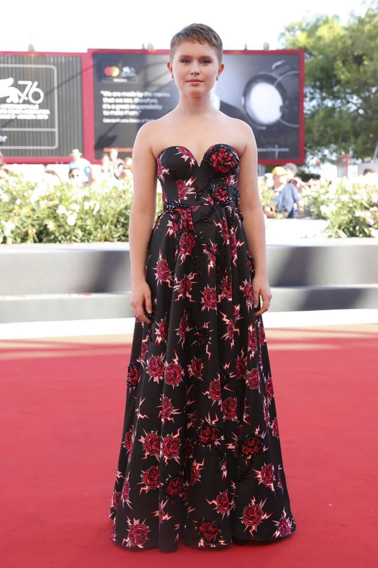 Eliza Scanlen In Floral Print Strapless Long Dress