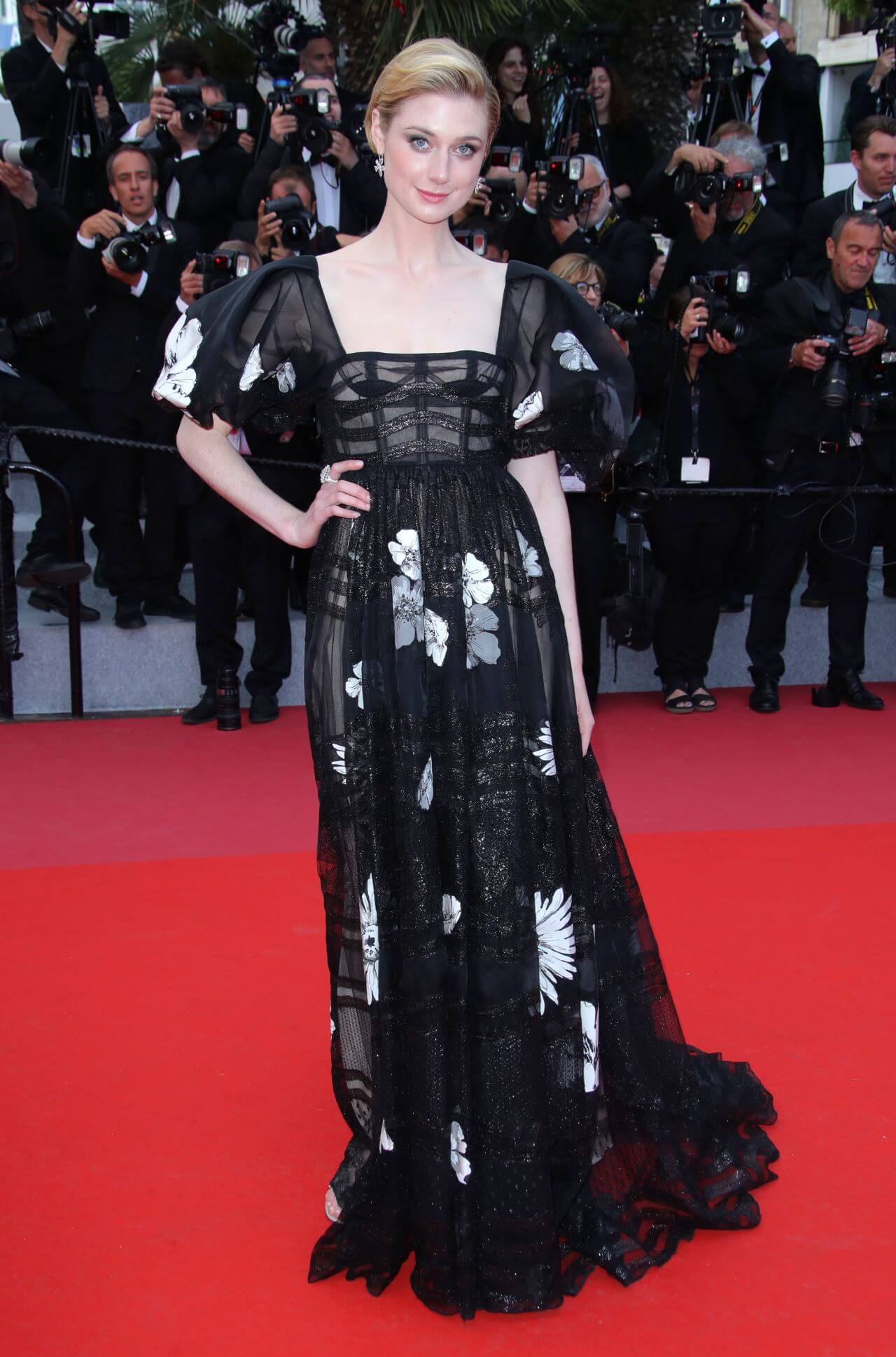 Elizabeth Debicki In Black Shimmery  Long Flare Gown