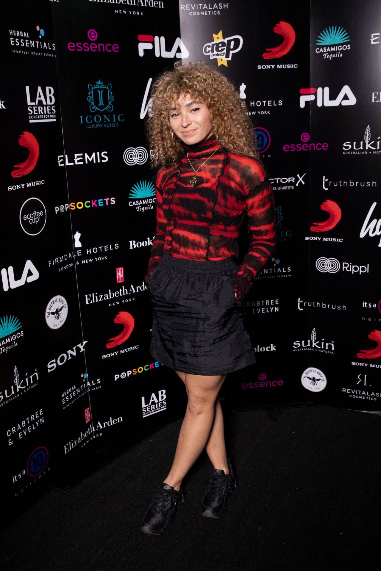 Ella Eyre In Red Printed Top With Short Skirt