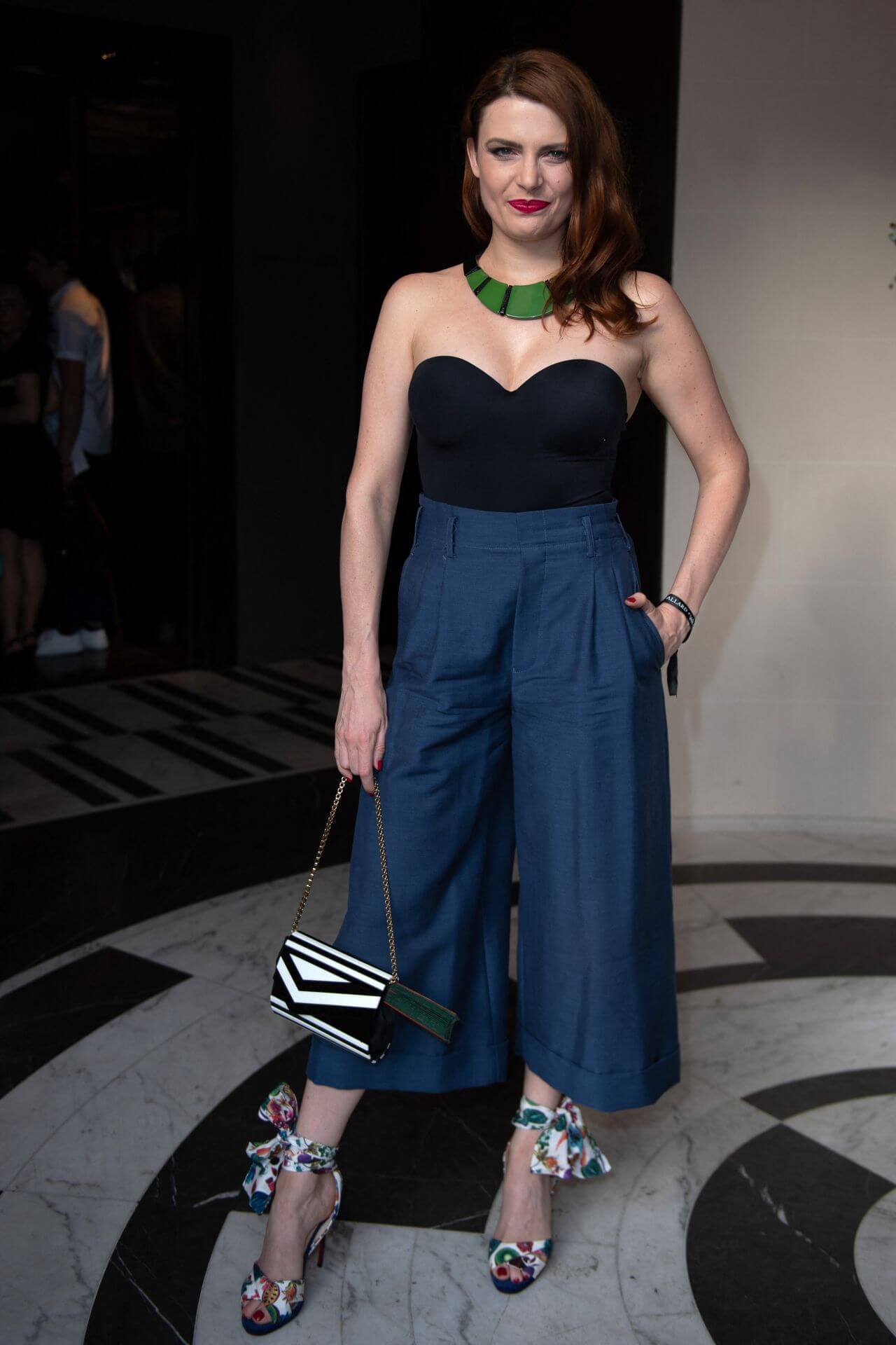 Elodie Frege In Black  Strapless Cami Top With Pants