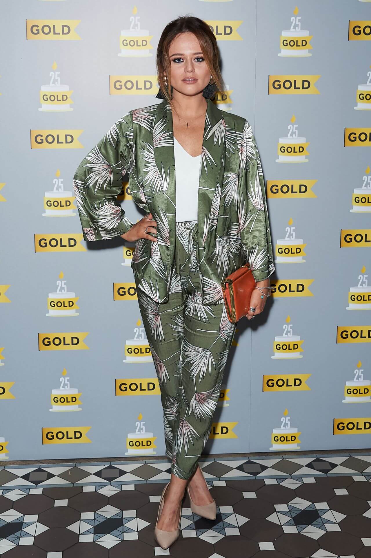 Emily Atack In Green Printed Co-Ord Set