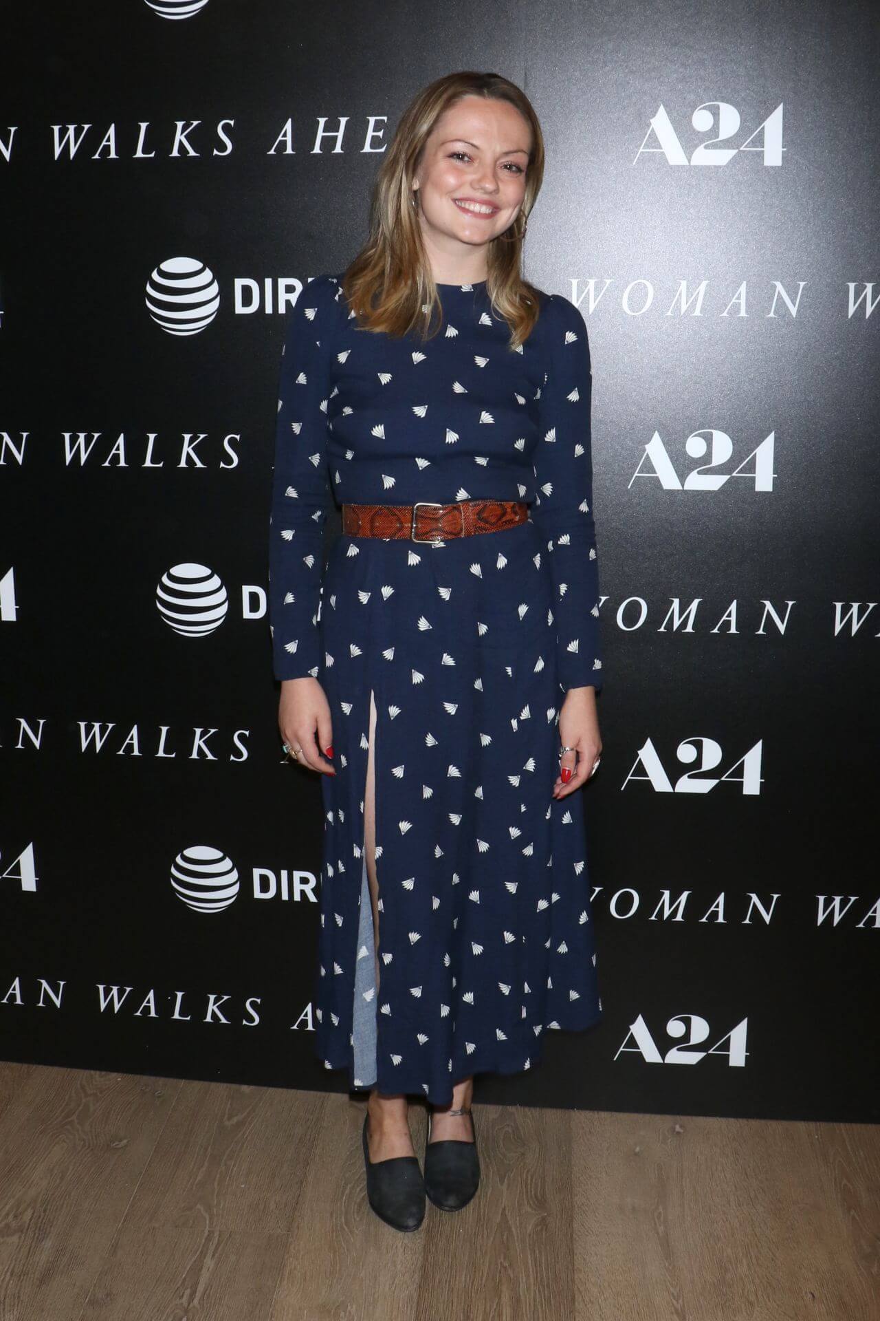 Emily Meade In Blue Printed Long Dress
