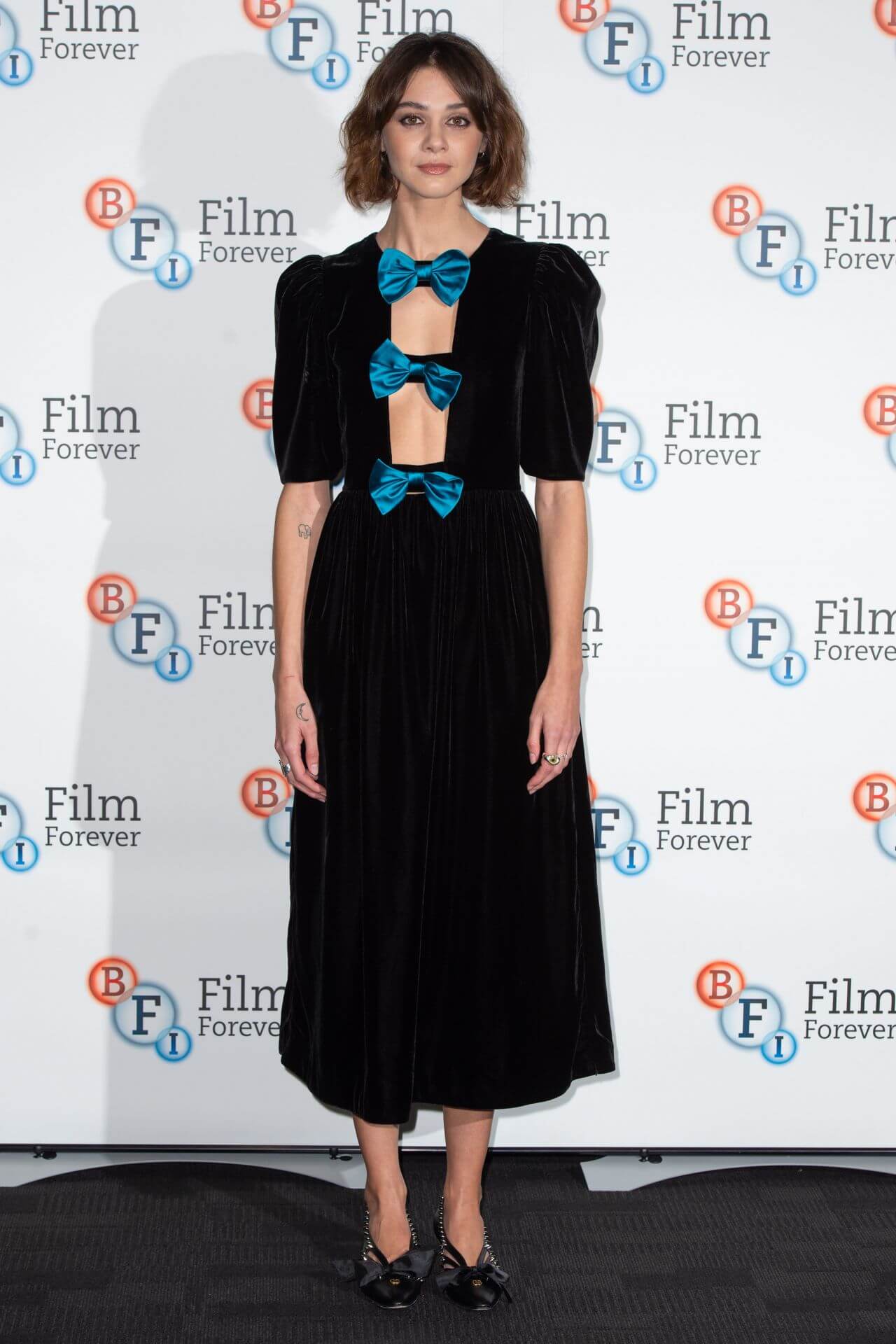 Emma Appleton In Black Bow Style Long Dress