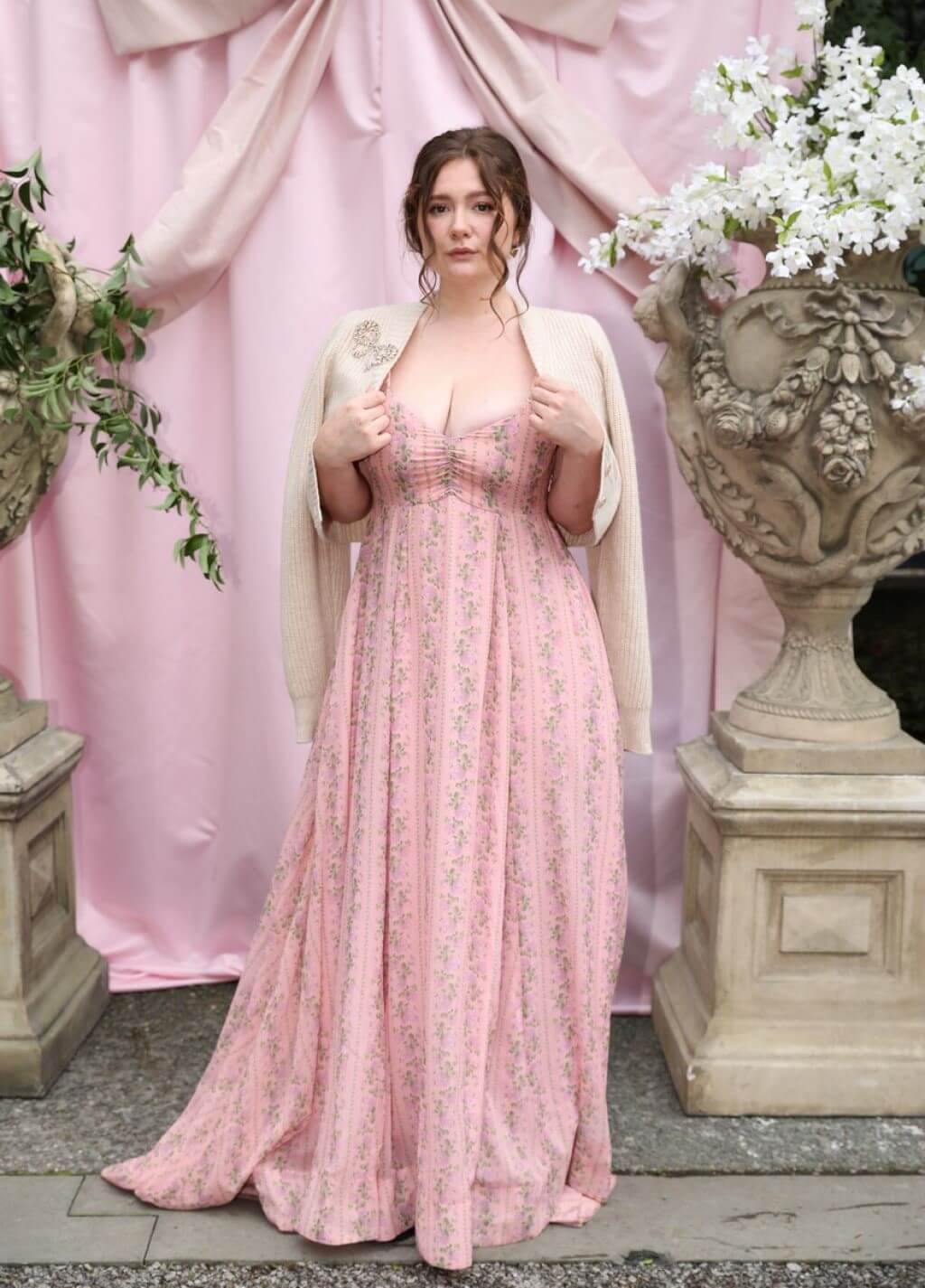 Emma Kenney In Dusky Pink Neckline Long Gown
