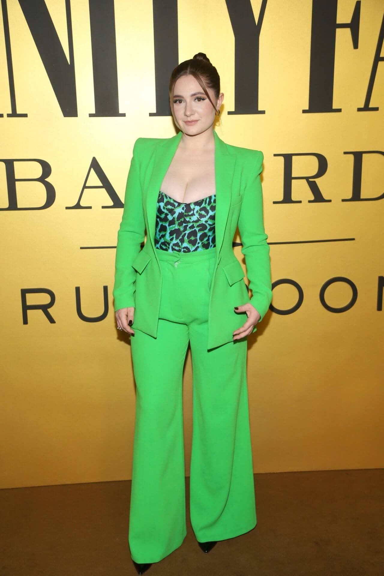 Emma Kenney In Green Blazer With Pants Outfit