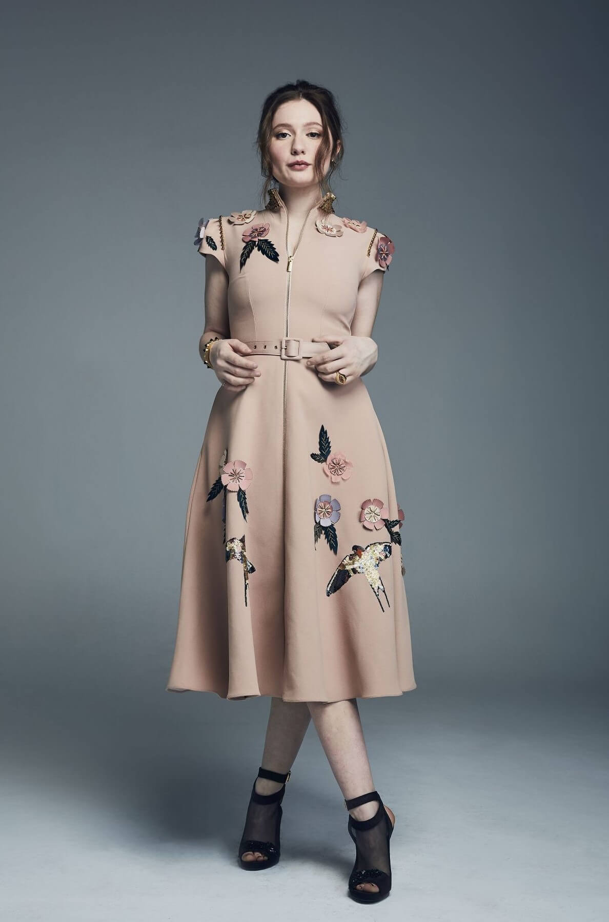 Emma Kenney In Patchwork Design Long Dress