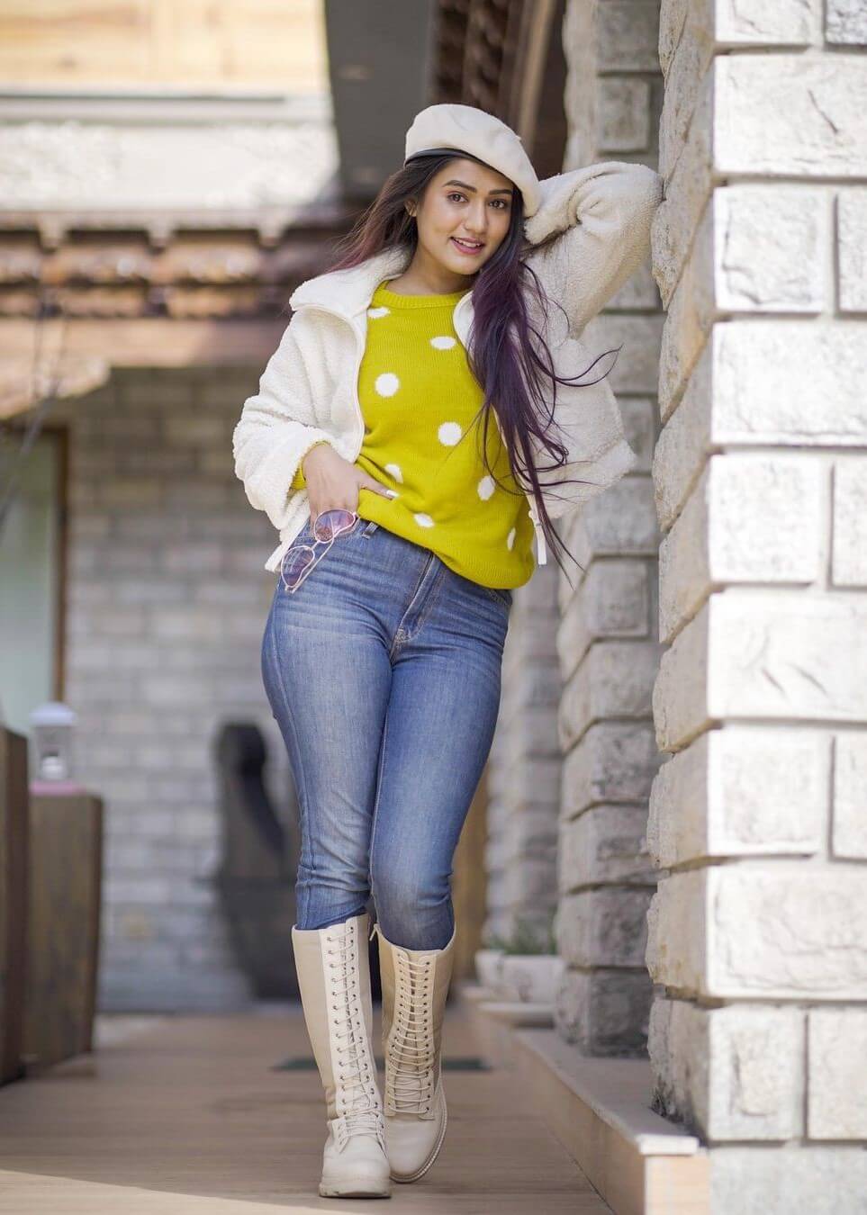 Garima Chaurasia In a White Woven Jacket and Top With Denim Jeans