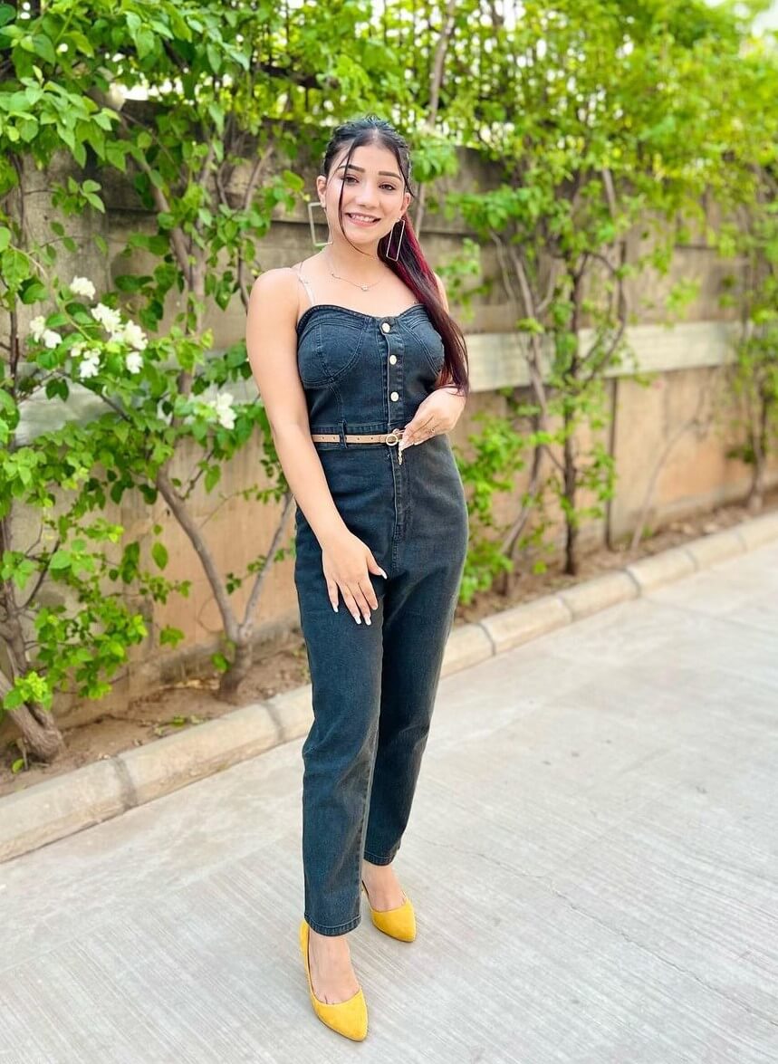 Khushi Punjaban In Black Denim Cami Top With Jeans