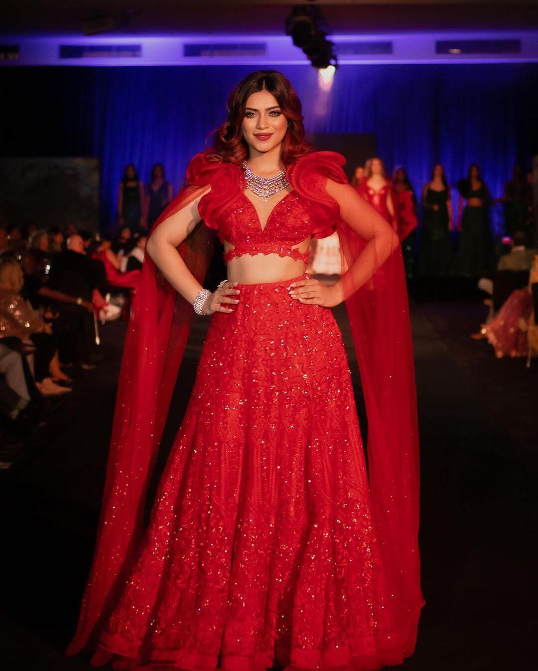 Nagma Mirajkar In Red Shimmery Draping Style Lehenga Outfit
