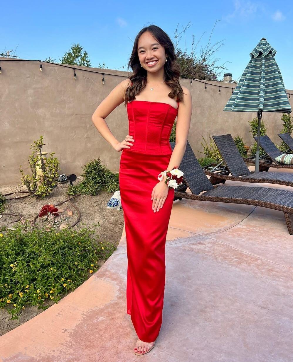 Nicole Laeno In Red Long Dress