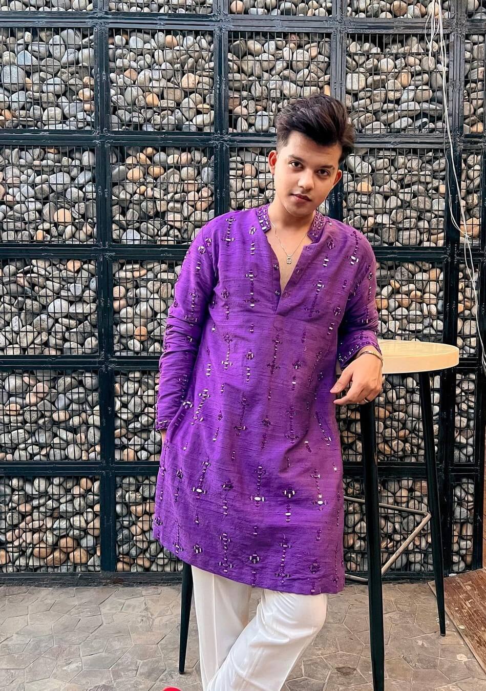 Riyaz Aly In purple Shimmery Kurta and Trouser