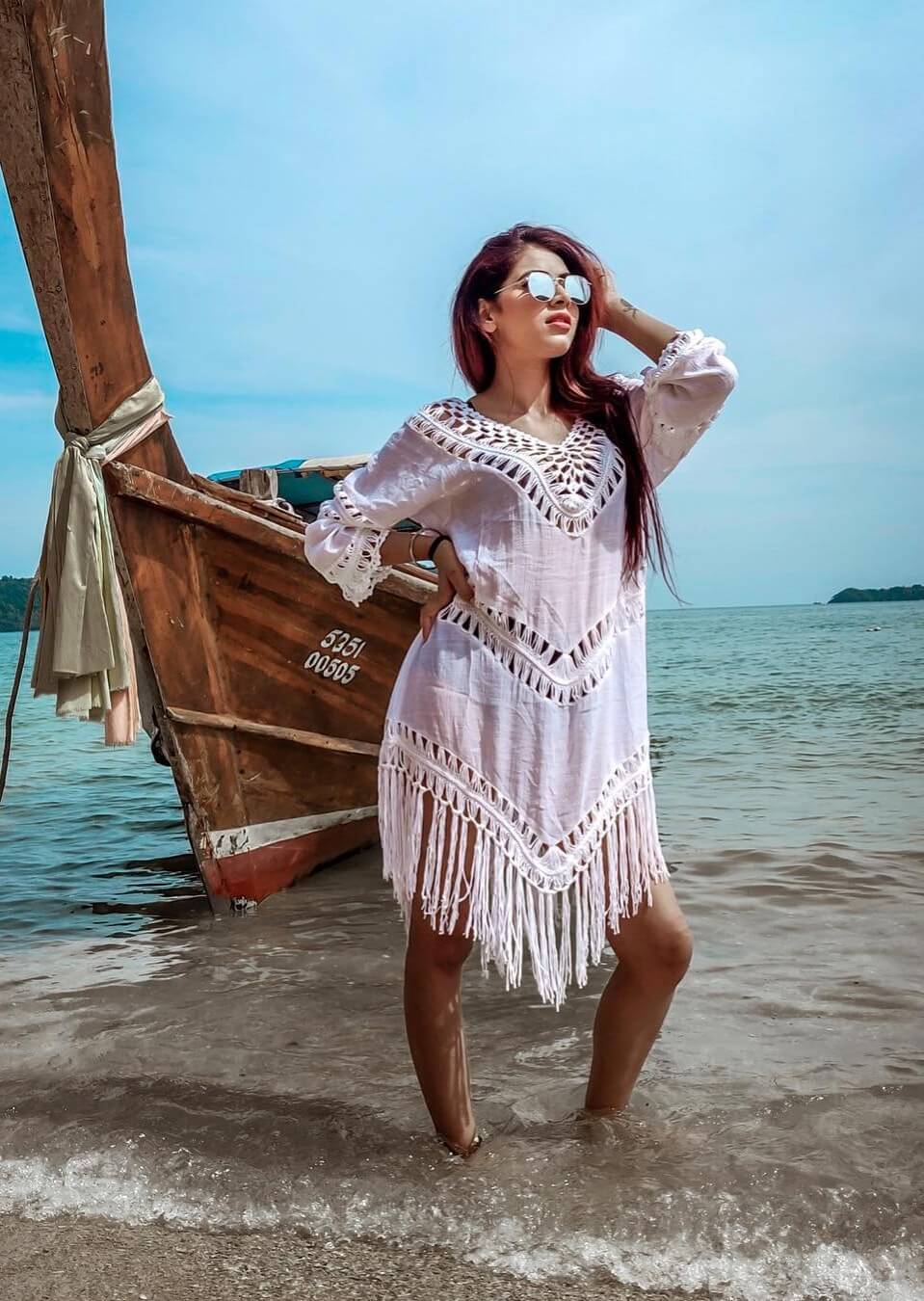 Vishakha Raghav In White Crochet Short Dress