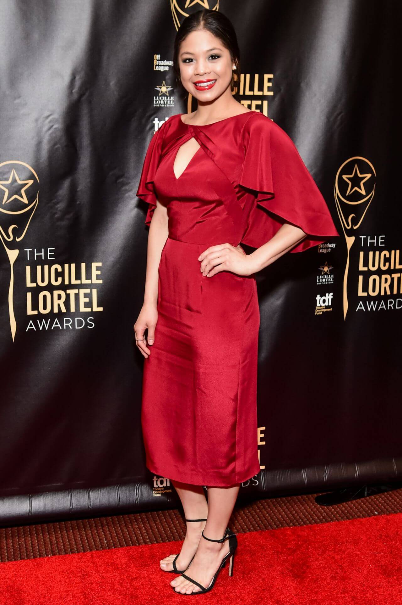 Eva Noblezada In Red Flare Sleeves Bodycon Dress