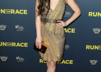 Gianna Simone In Golden Pleated Short Dress