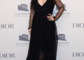 Gideon Adlon In Black Sheering Neckline Long Gown
