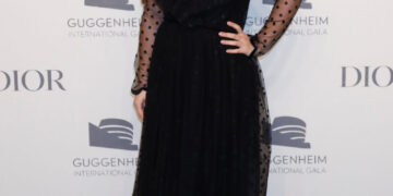 Gideon Adlon In Black Sheering Neckline Long Gown