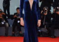 Giulia Elettra Gorietti In Blue Velvet V Neckline Long Gown