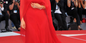 Greta Scarano In Red Long Flare Gown