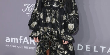 Hailey Clauson In Black Embroidery Baggy A-Line Gown