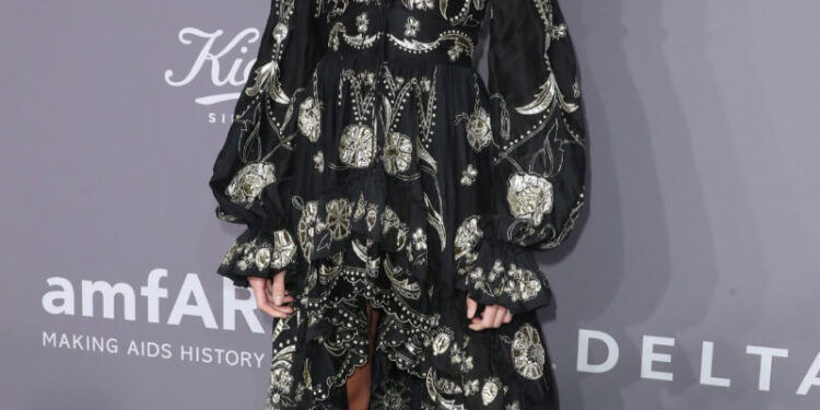 Hailey Clauson In Black Embroidery Baggy A-Line Gown