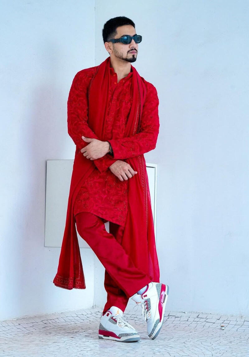Faisal Shaikh In Red Kurta Set Outfit
