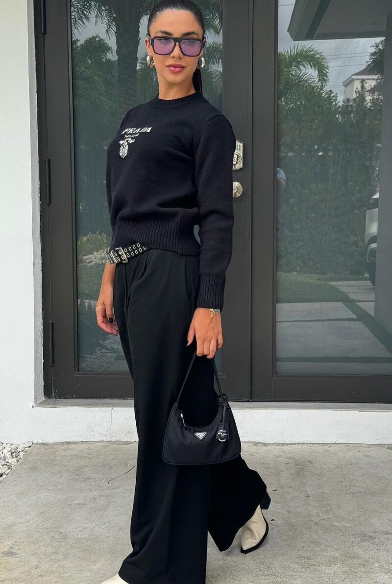Gabriela Versiani In Black Sweater With Flare Pants