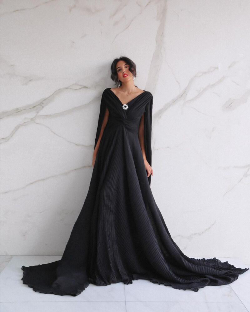 Hadia Ghaleb In Black Long Flare Gown