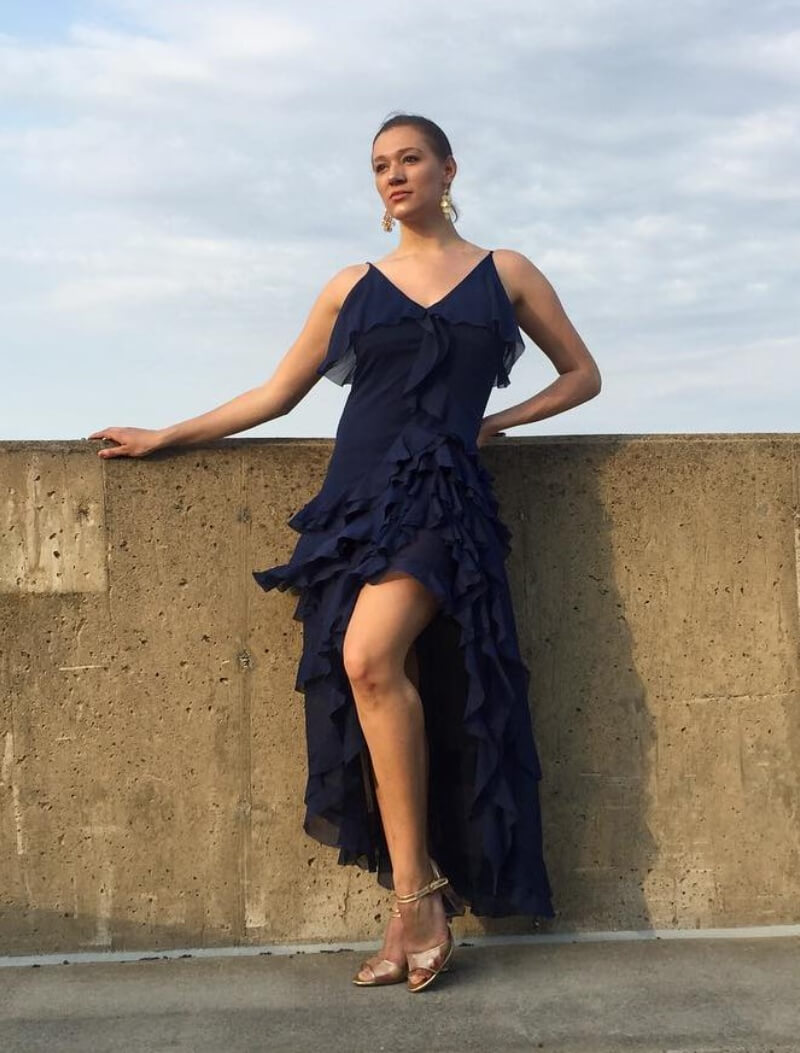 Jess Val In Blue Ruffle Long Dress