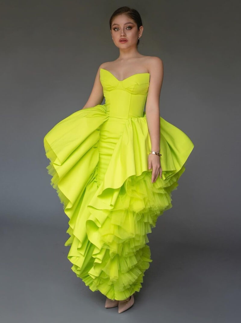 Karol Sevilla In Neon Frill Strapless Long Gown