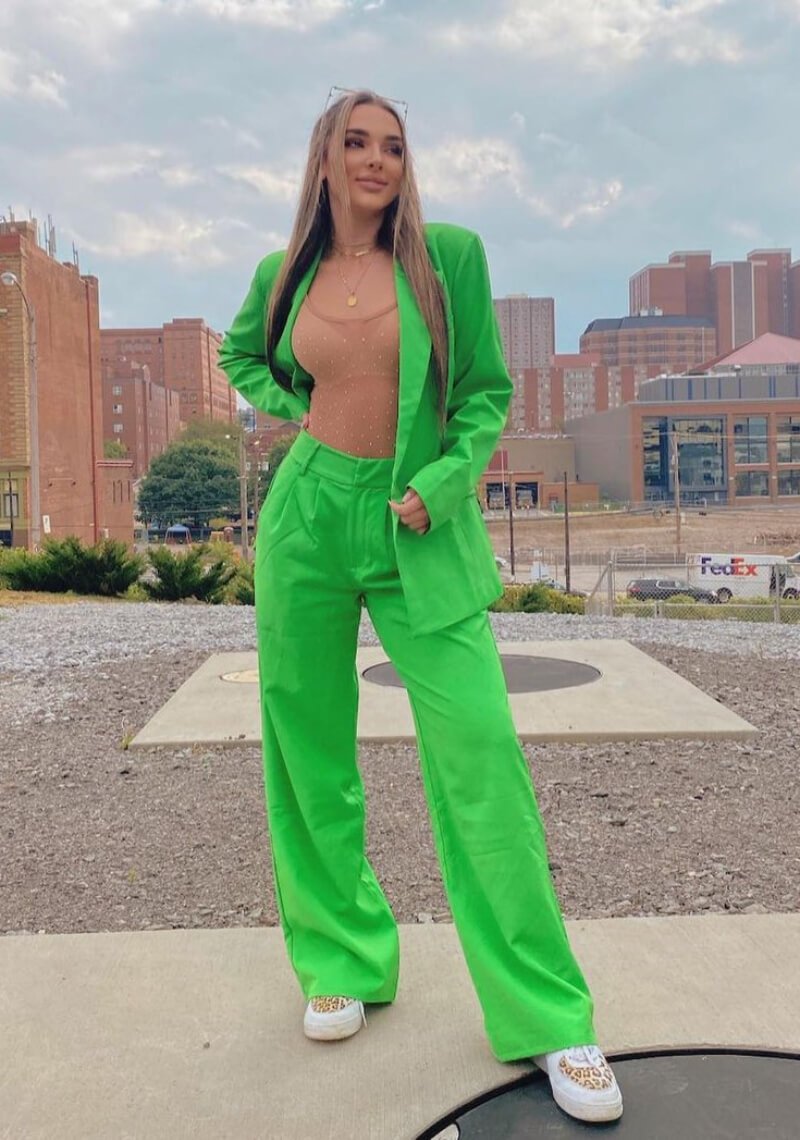 Kendall K In a Green Blazer With Pants