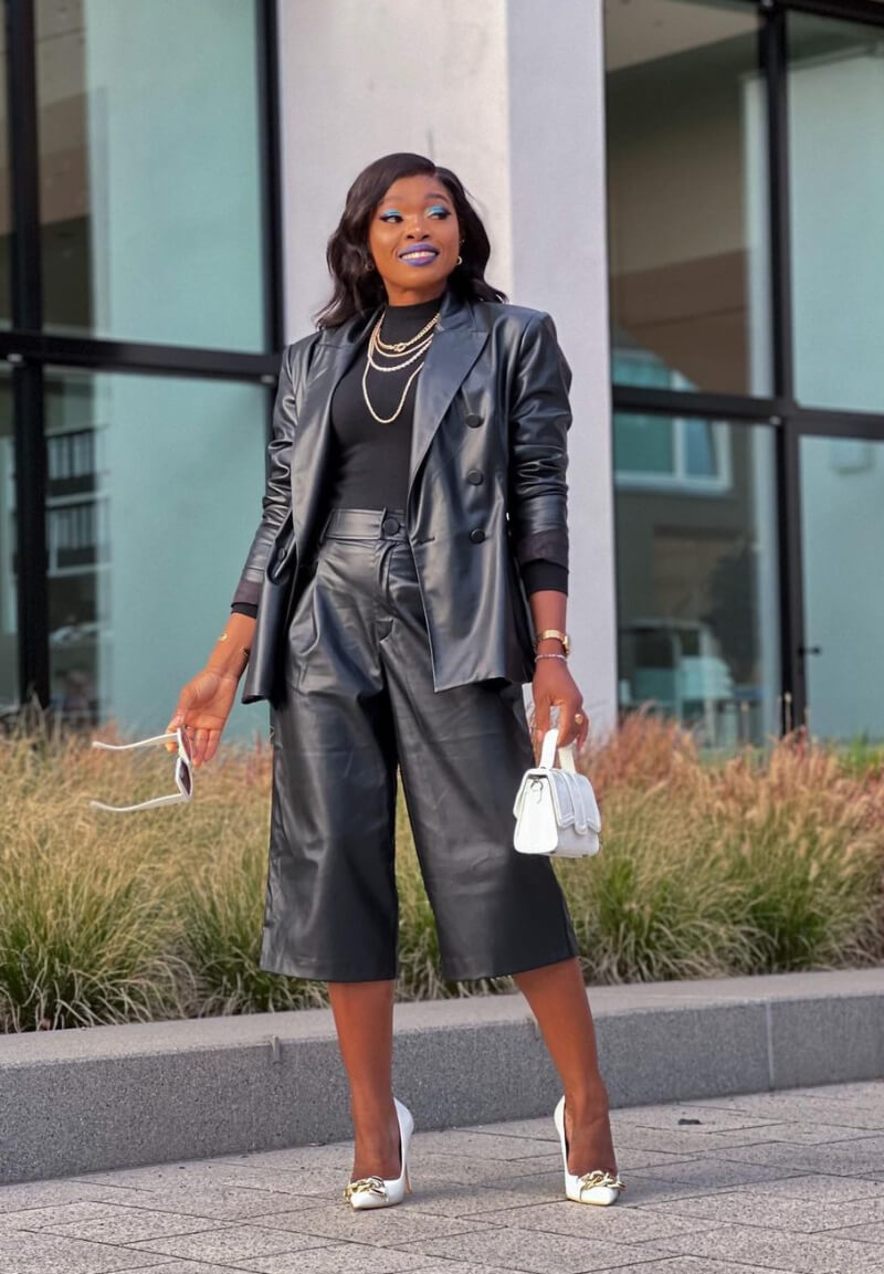 Lady-Nneka In Black Leather Outfit