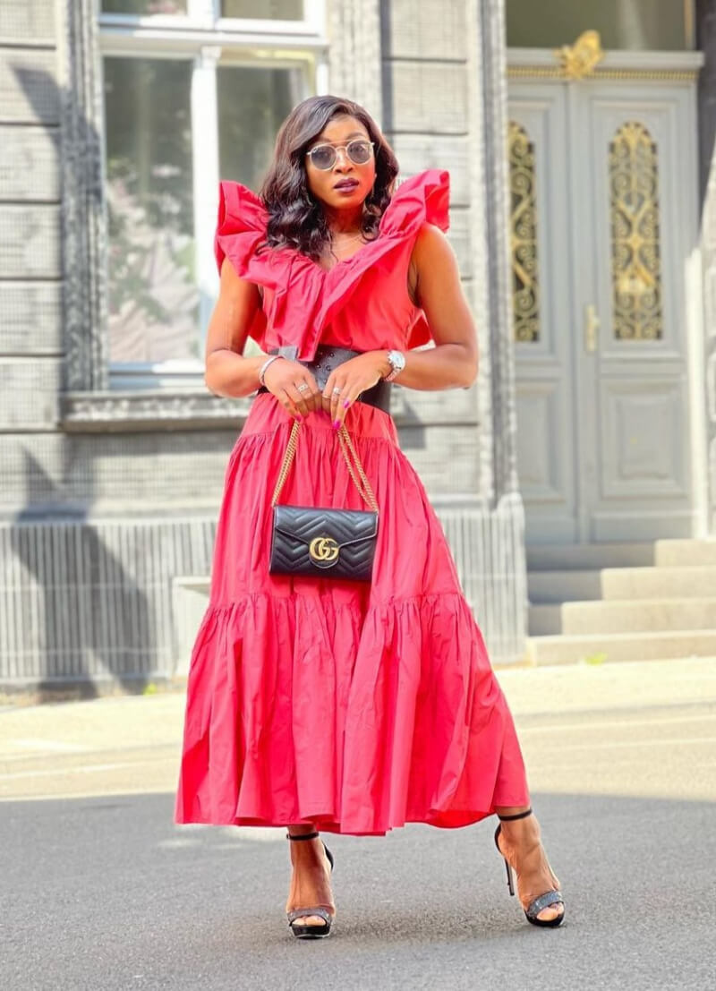 Lady-Nneka In Pink Ruffle Long Dress