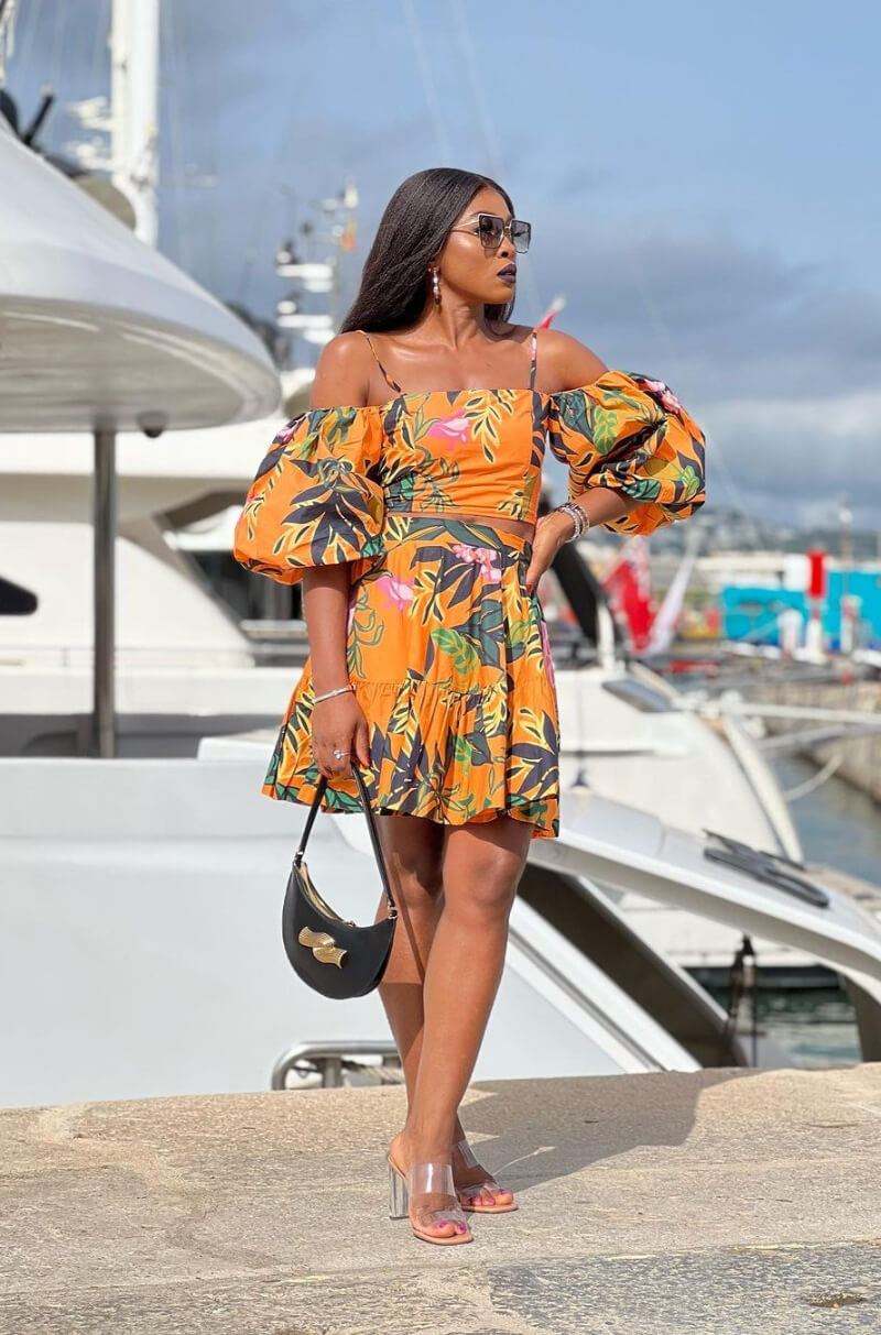 Lady-Nneka In Yellow Printed Short Dress