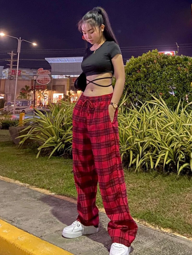 Lex In Black Crop Top With Checked Pants