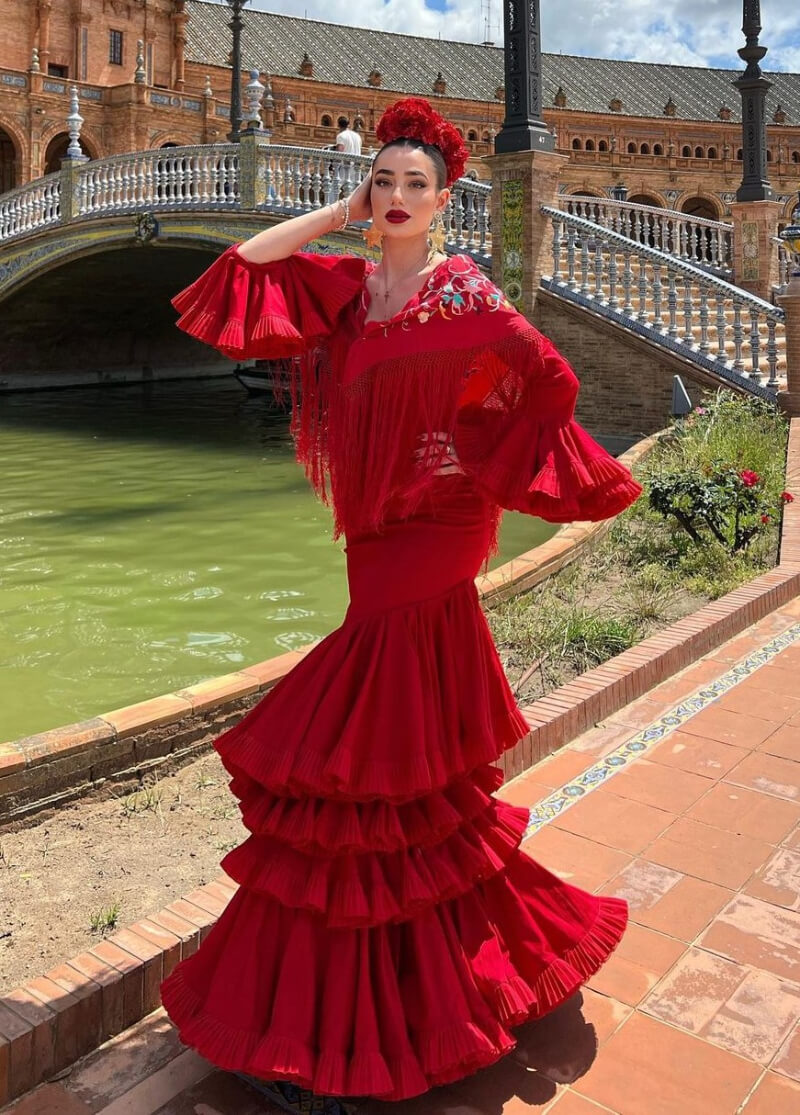 Lola Loliitaa In Red Full Sleeves Ruffle Long Gown