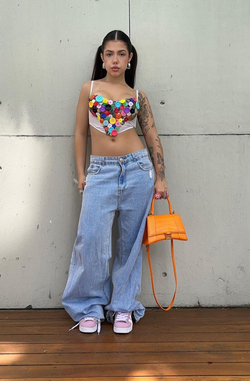 Luiza Parente In Buttoned Cami Top With Baggy Jeans