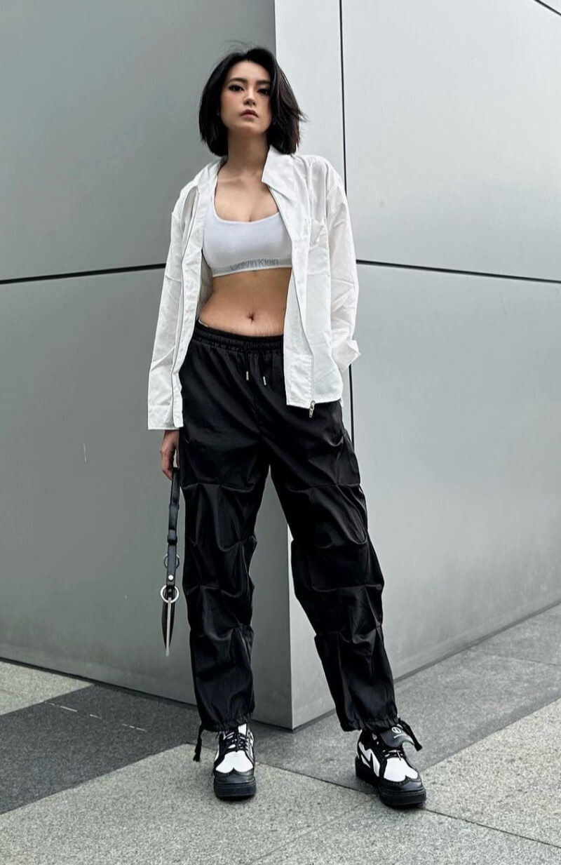 Tamara Dai In a White Shirt With Cargo Pants